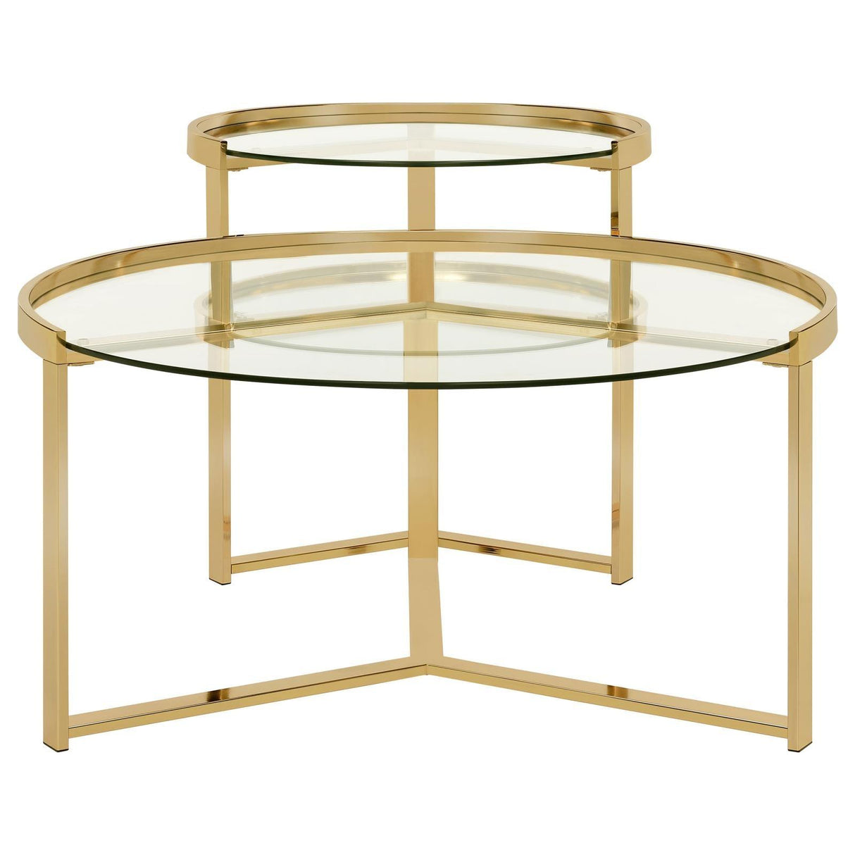 Delia Clear and Gold 2-Piece Round Nesting Table by Coaster at Eve Furniture
