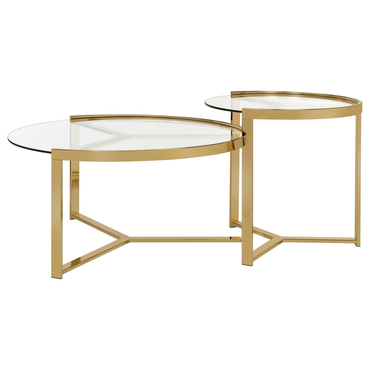 Delia Clear and Gold 2-Piece Round Nesting Table by Coaster at Eve Furniture