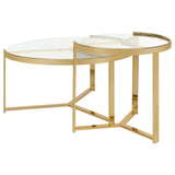 Delia Clear and Gold 2-Piece Round Nesting Table by Coaster at Eve Furniture