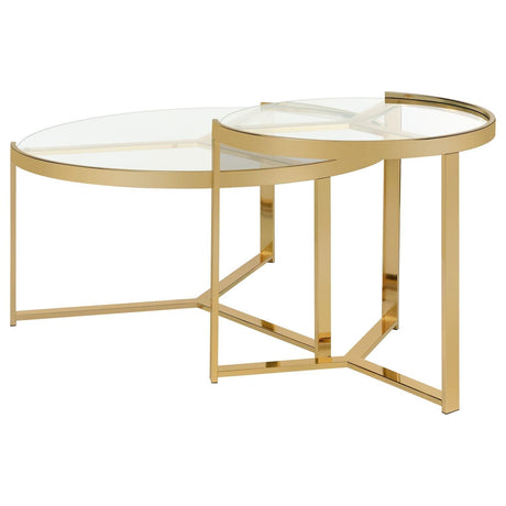 Delia Clear and Gold 2-Piece Round Nesting Table by Coaster at Eve Furniture