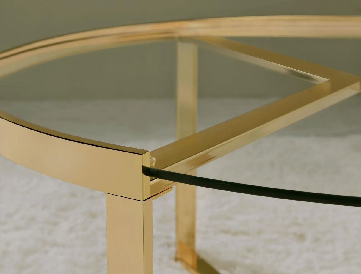 Delia Clear and Gold 2-Piece Round Nesting Table by Coaster at Eve Furniture