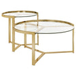 Delia Clear and Gold 2-Piece Round Nesting Table by Coaster at Eve Furniture