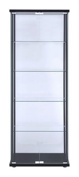 Delphinium Black/Clear 5-Shelf Glass Curio Cabinet by Coaster at Eve Furniture