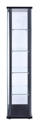 Delphinium Black/Clear 5-Shelf Glass Curio Cabinet by Coaster at Eve Furniture