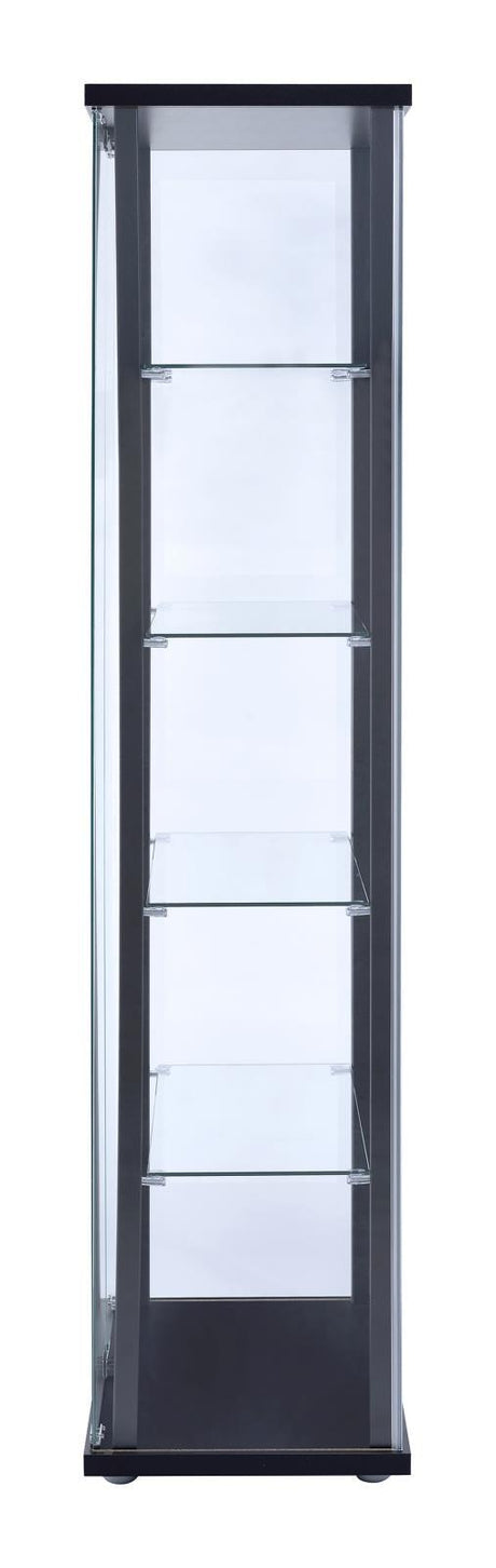 Delphinium Black/Clear 5-Shelf Glass Curio Cabinet by Coaster at Eve Furniture