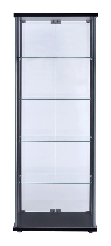 Delphinium Black/Clear 5-Shelf Glass Curio Cabinet by Coaster at Eve Furniture