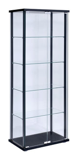 Delphinium Black/Clear 5-Shelf Glass Curio Cabinet by Coaster at Eve Furniture