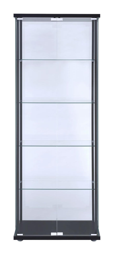 Delphinium Black/Clear 5-Shelf Glass Curio Cabinet by Coaster at Eve Furniture