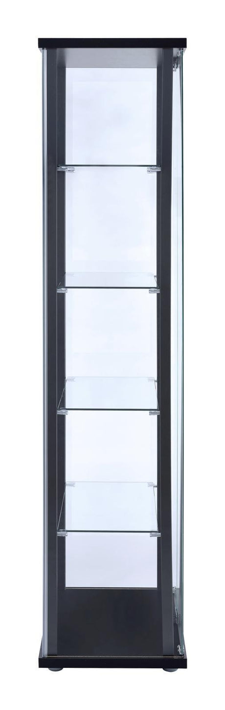 Delphinium Black/Clear 5-Shelf Glass Curio Cabinet by Coaster at Eve Furniture