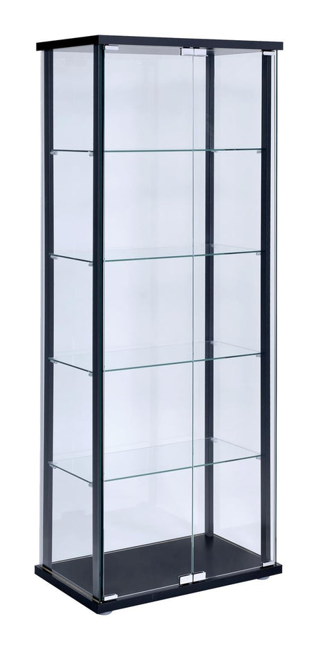 Delphinium Black/Clear 5-Shelf Glass Curio Cabinet by Coaster at Eve Furniture