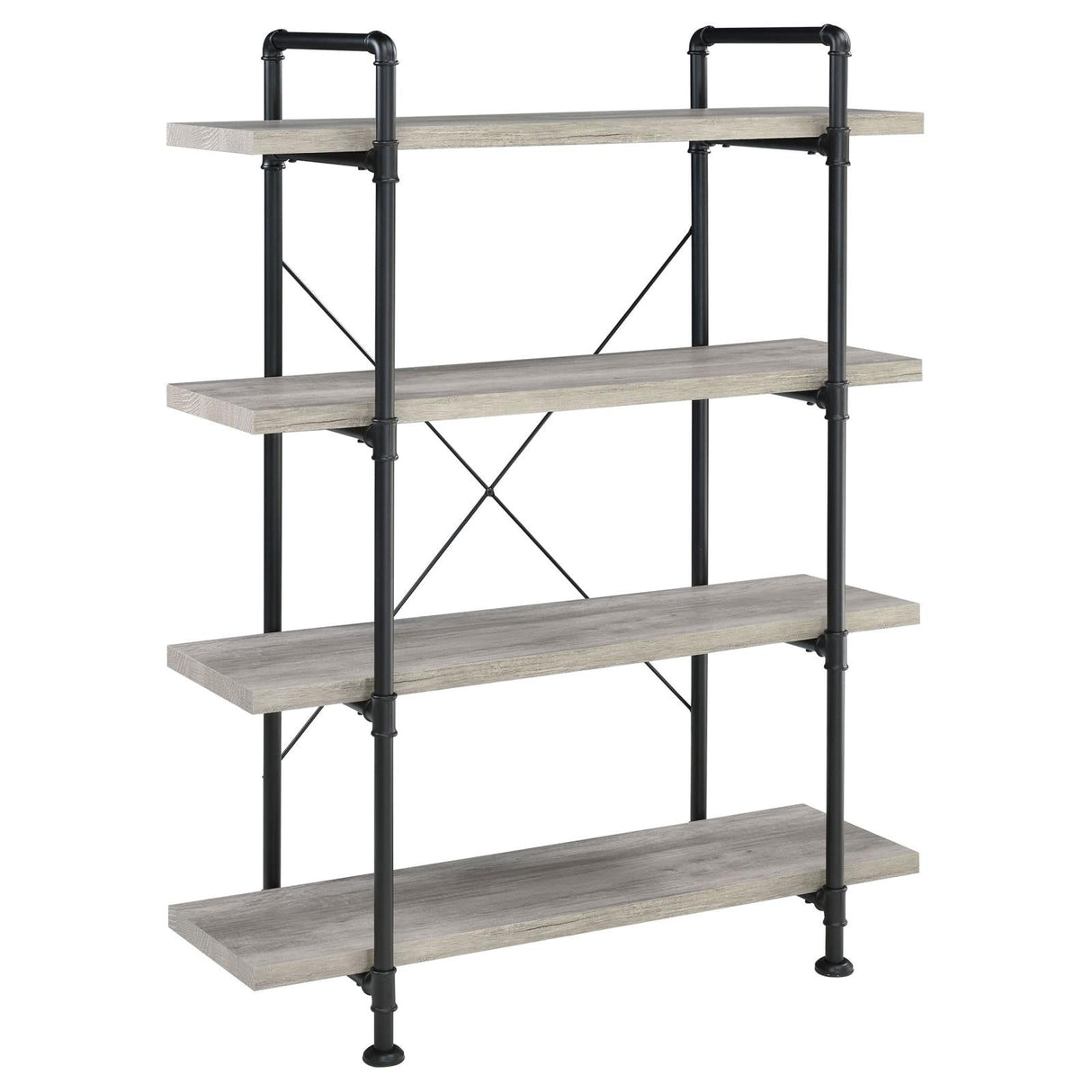 Delray Gray Driftwood/Black 4-Tier Open Shelving Bookcase