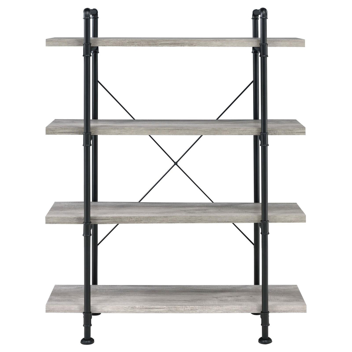 Delray Gray Driftwood/Black 4-Tier Open Shelving Bookcase