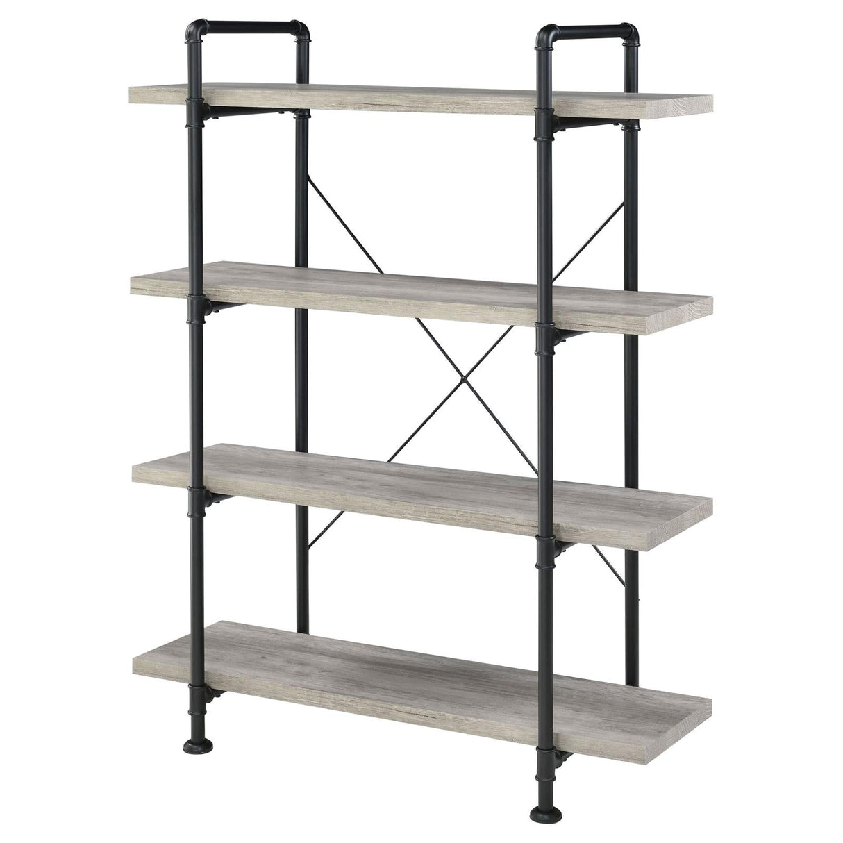 Delray Gray Driftwood/Black 4-Tier Open Shelving Bookcase