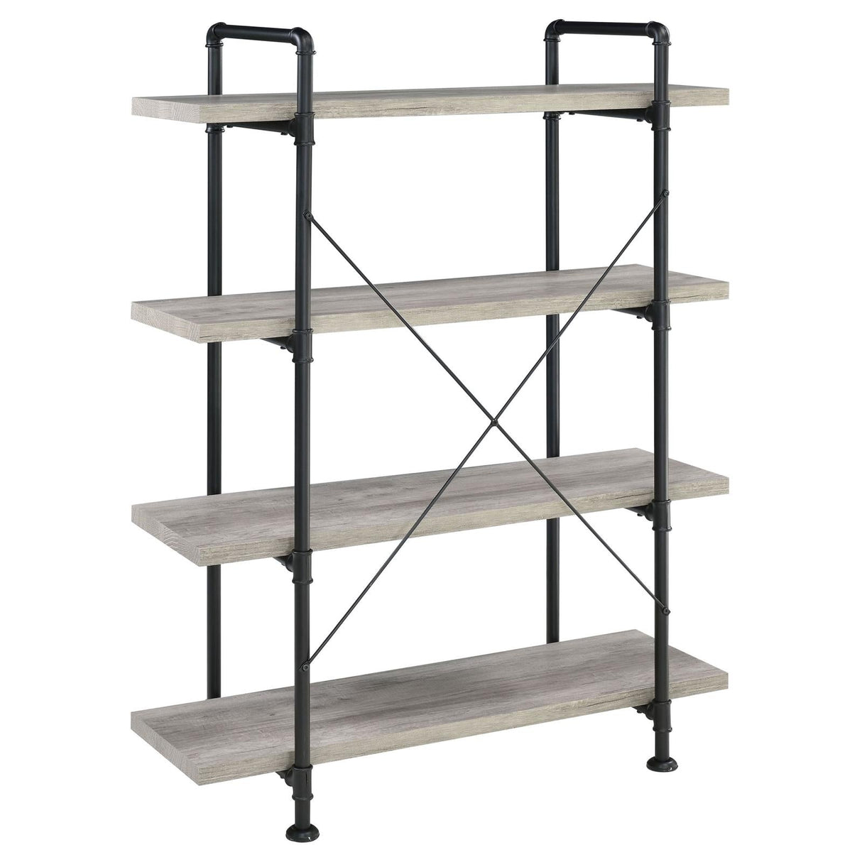 Delray Gray Driftwood/Black 4-Tier Open Shelving Bookcase