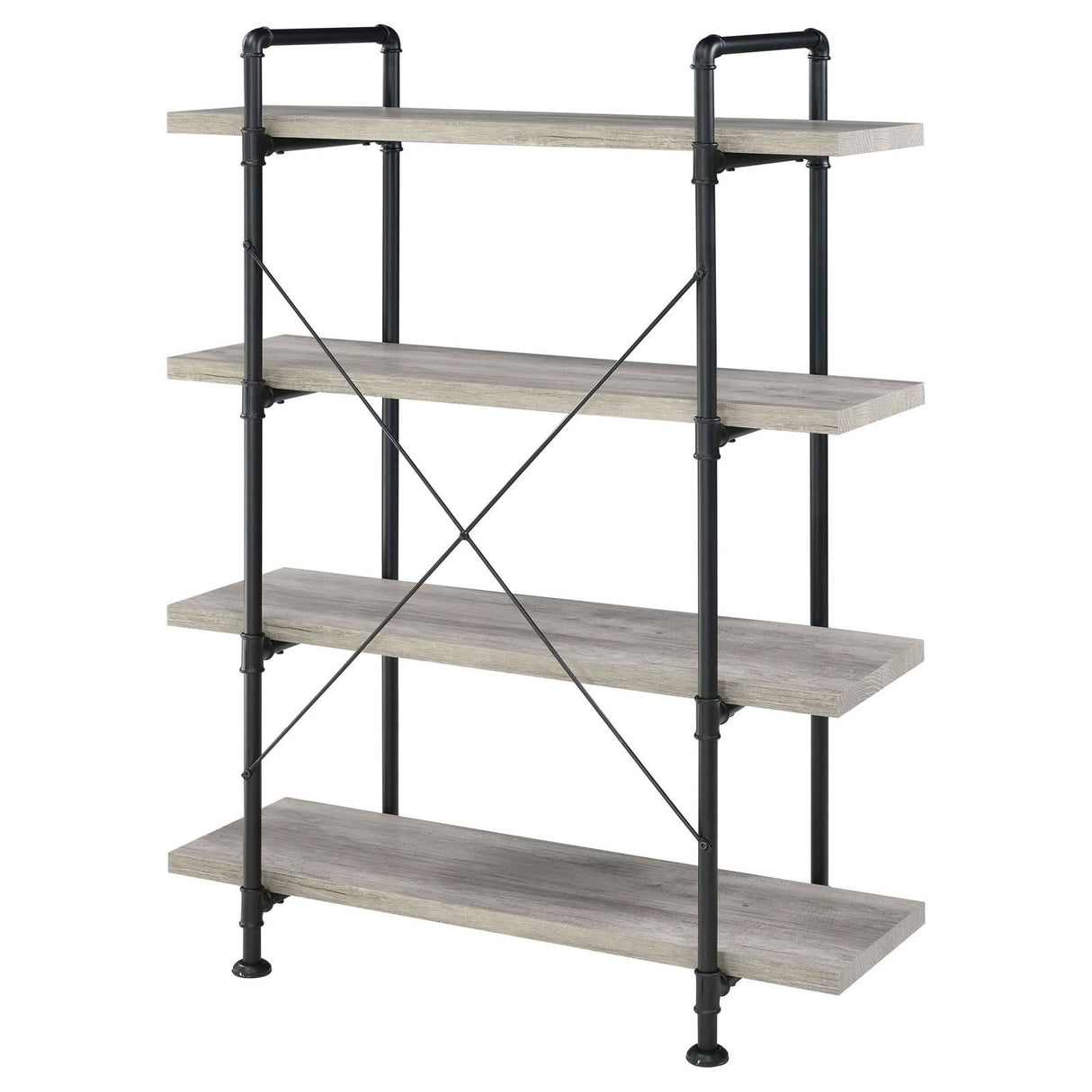 Delray Gray Driftwood/Black 4-Tier Open Shelving Bookcase