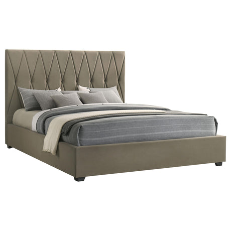 Delsea Light Brown Upholstered Eastern King Platform Bed by Coaster at Eve Furniture