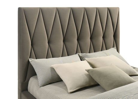 Delsea Light Brown Upholstered Queen Panel Platform Bed by Coaster at Eve Furniture