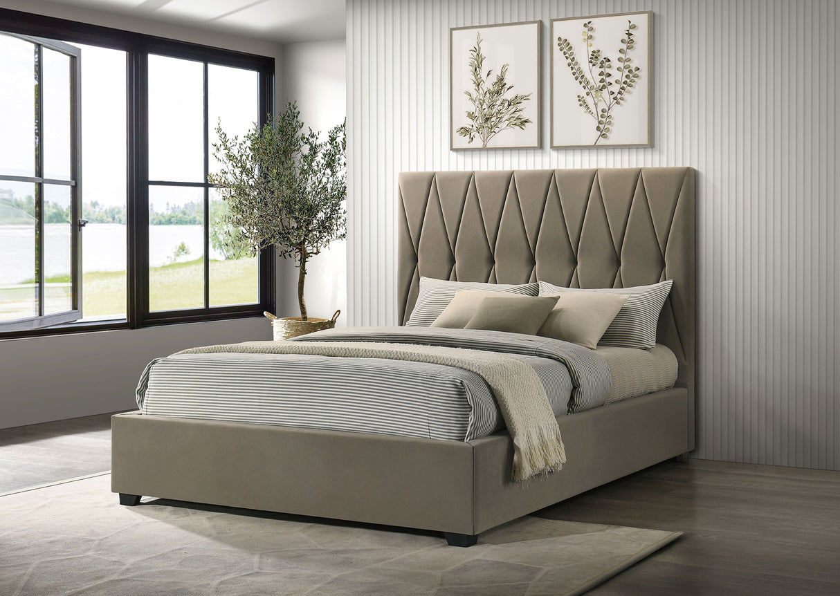 Delsea Light Brown Upholstered Queen Panel Platform Bed by Coaster at Eve Furniture
