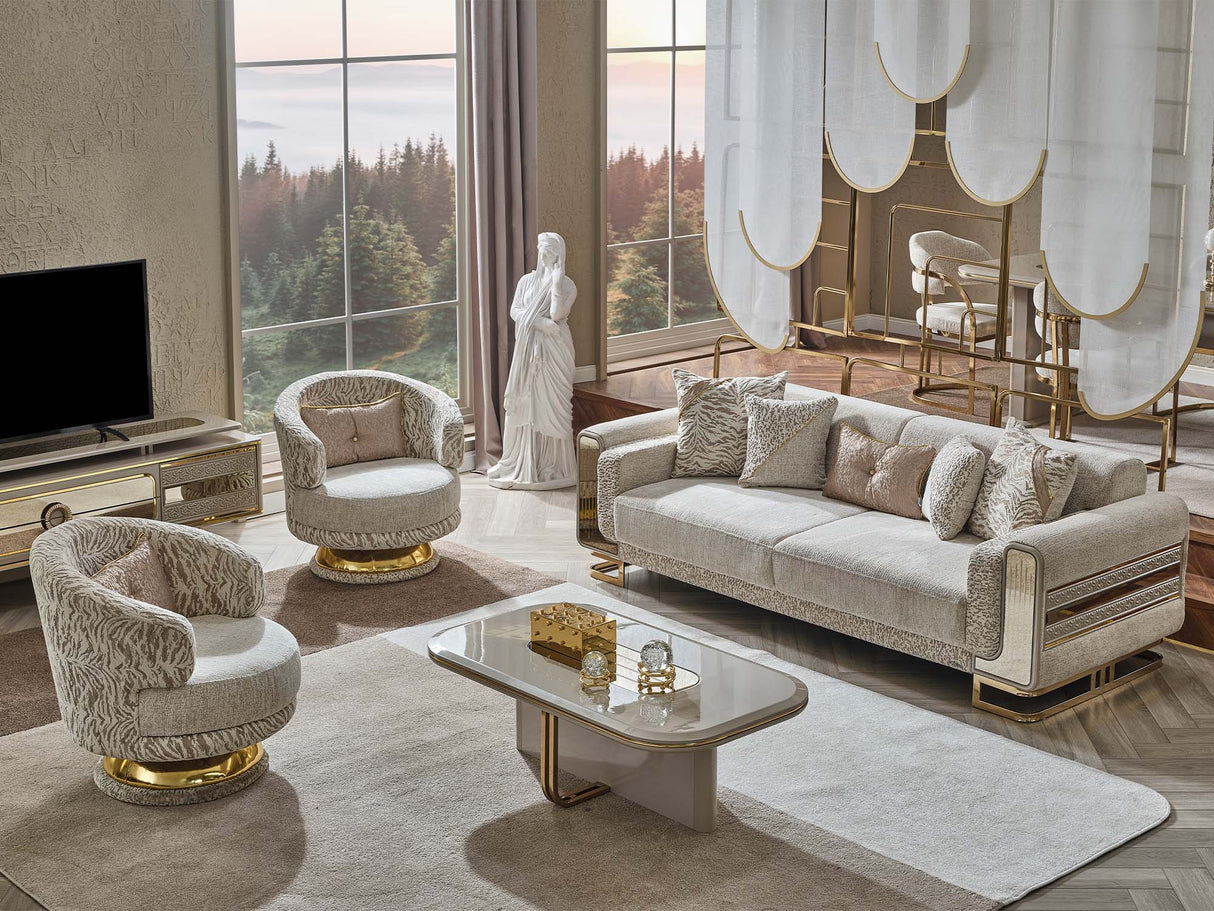 Delux 3-pieces (Sofa & Loveseat & Chair) Livingroom Set in Cream by Furnia at Eve Furniture