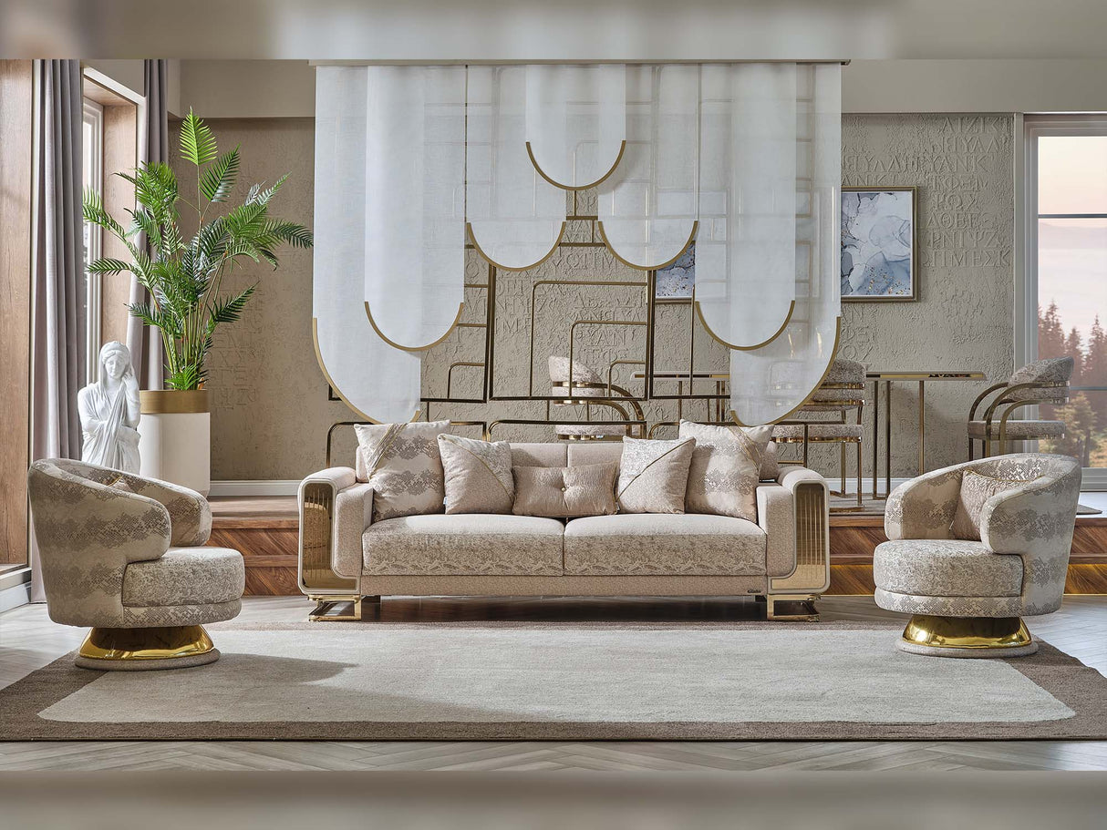 Delux 3-pieces (Sofa & Loveseat & Chair) Livingroom Set in Cream by Furnia at Eve Furniture