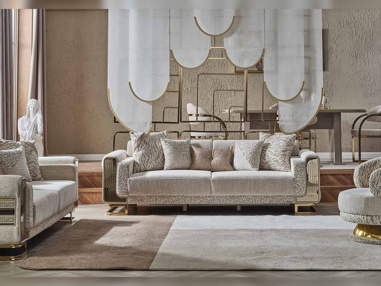 Delux 3-pieces (Sofa & Loveseat & Chair) Livingroom Set in Cream by Furnia at Eve Furniture