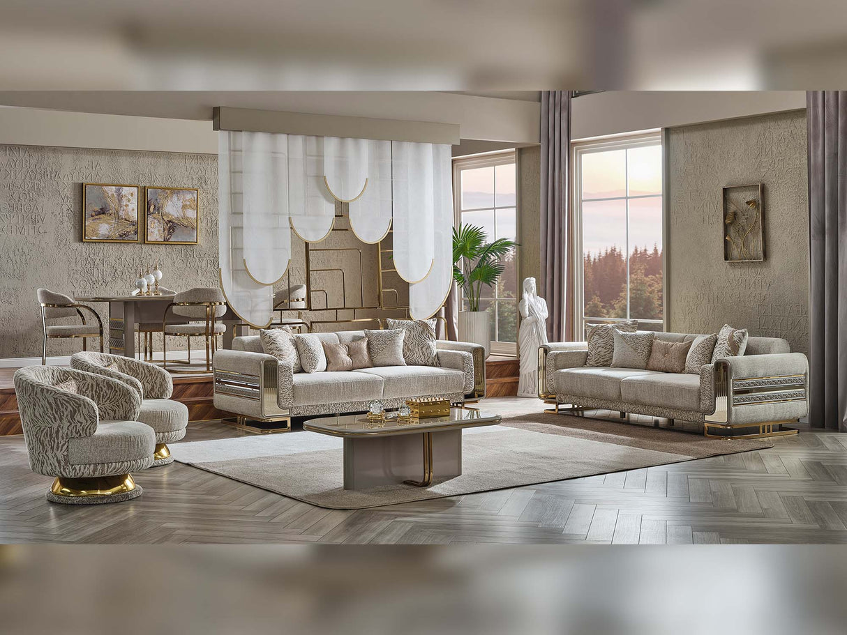 Delux 3-pieces (Sofa & Loveseat & Chair) Livingroom Set in Cream by Furnia at Eve Furniture