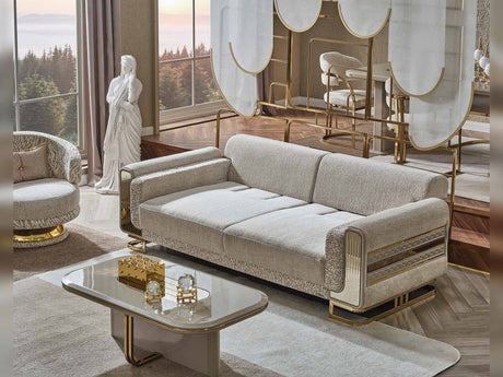 Delux Cream Convertible Loveseat by Furnia at Eve Furniture