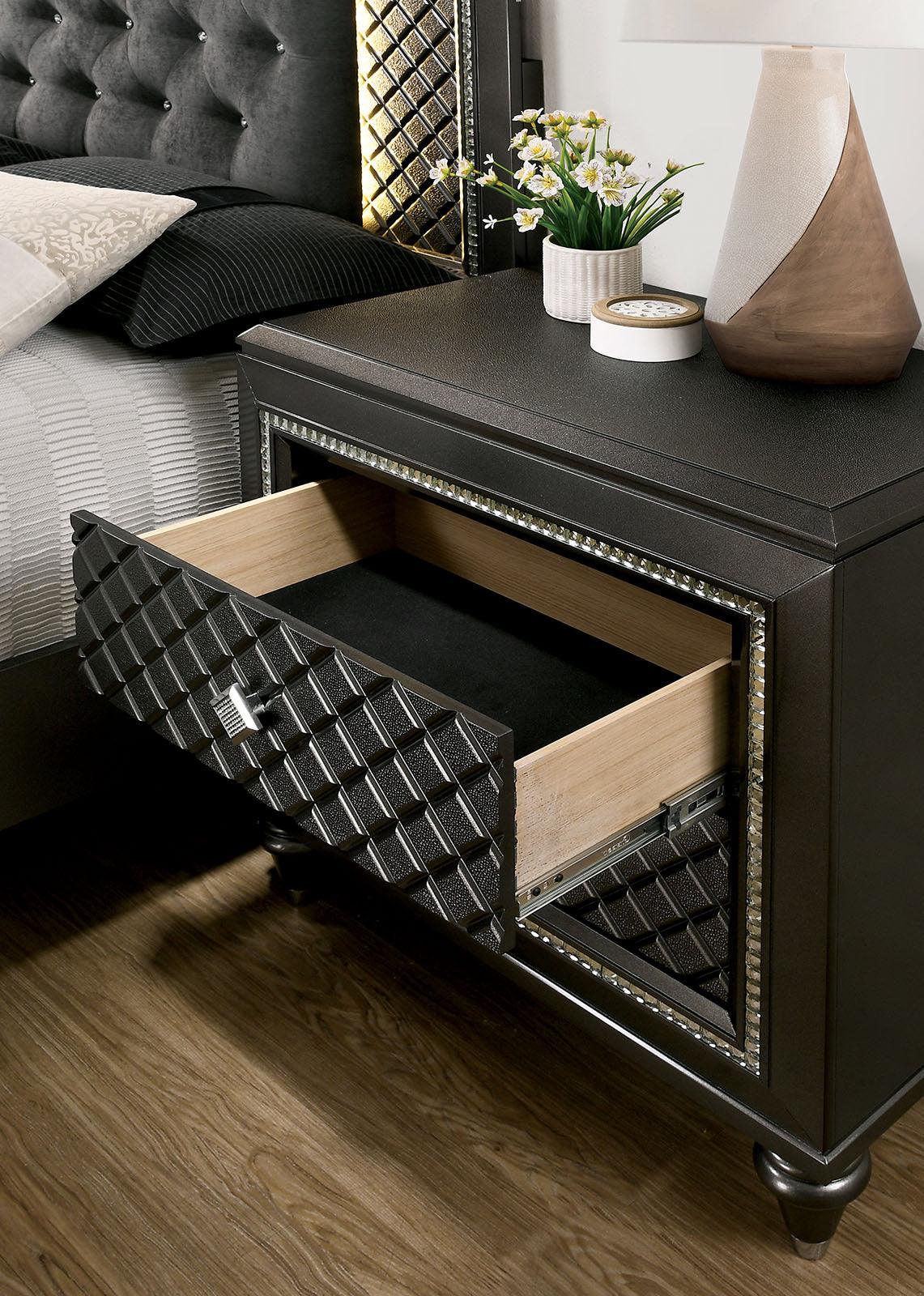 Demetria Metallic Gray Night Stand by Furniture of America at Eve Furniture