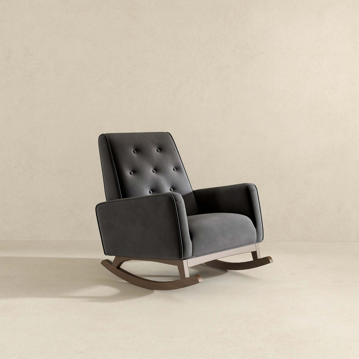 Demetrius Dark Grey Fabric Solid Wood Rocking Chair by Ashcroft Furniture at Eve Furniture