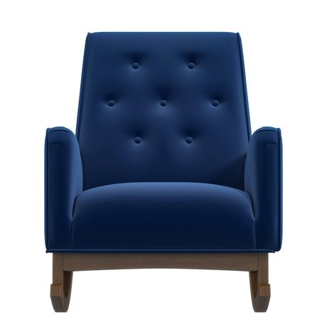 Demetrius Blue Velvet Solid Wood Rocking Chair