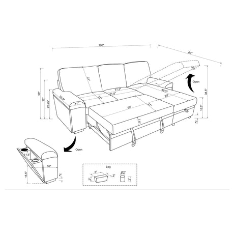 Demko Black Sleeper Sectional Sofa with Speaker and Storage Chaise by Coaster at Eve Furniture