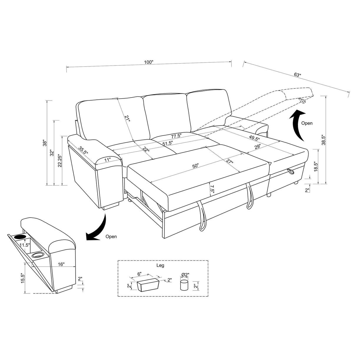 Demko Brown Sleeper Sectional Sofa with Speaker and Storage Chaise by Coaster at Eve Furniture