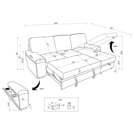 Demko Brown Sleeper Sectional Sofa with Speaker and Storage Chaise by Coaster at Eve Furniture