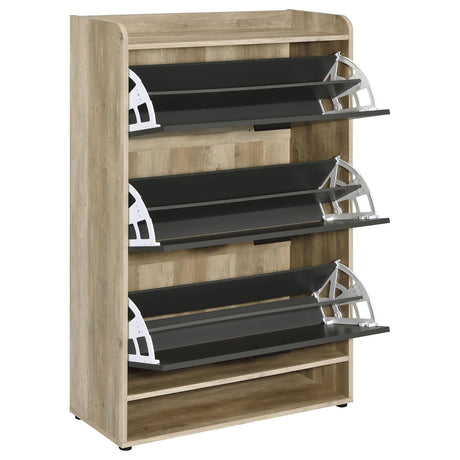 Denia Antique Pine and Grey 3-tier Shoe Storage Cabinet by Coaster at Eve Furniture