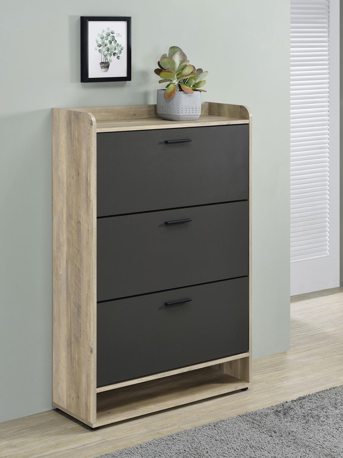 Denia Antique Pine and Grey 3-tier Shoe Storage Cabinet by Coaster at Eve Furniture