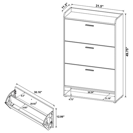 Denia Antique Pine and White 3-tier Shoe Storage Cabinet by Coaster at Eve Furniture