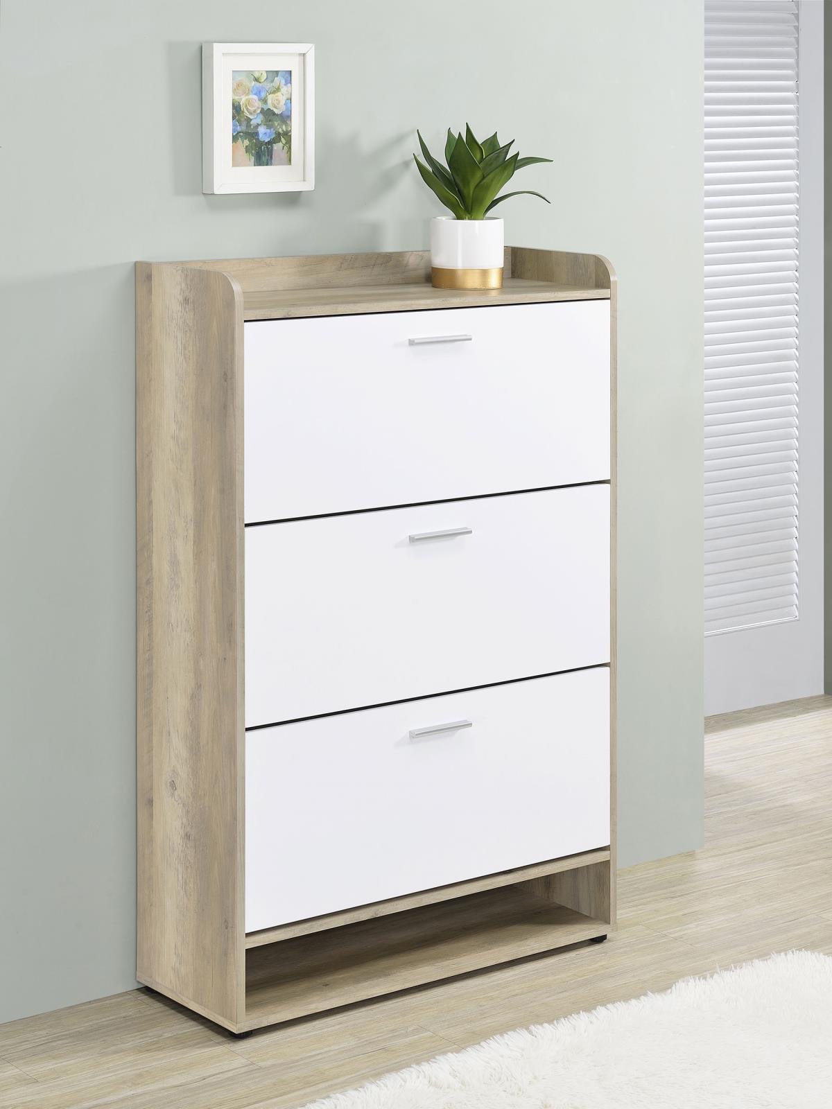 Denia Antique Pine and White 3-tier Shoe Storage Cabinet by Coaster at Eve Furniture