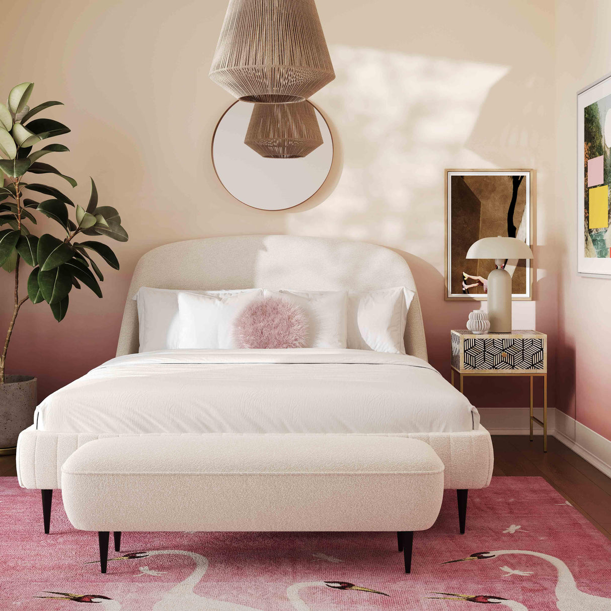Denise Cream Boucle Bench by TOV Furniture at Eve Furniture