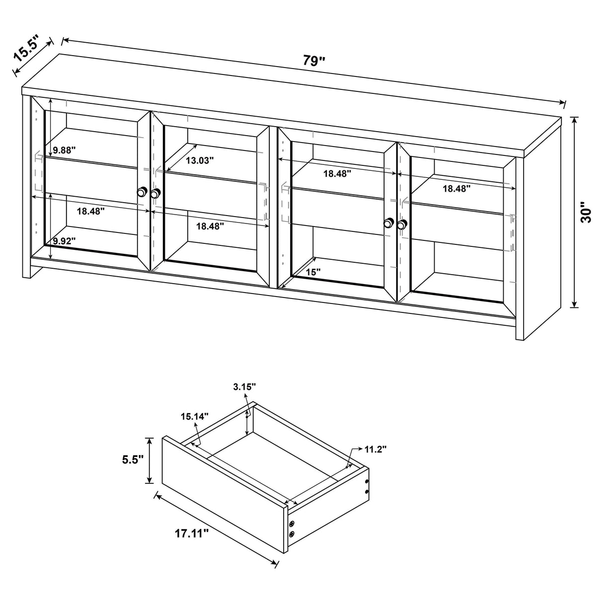 Denison Black 79-inch 4-Door TV Stand Media Console by Coaster at Eve Furniture