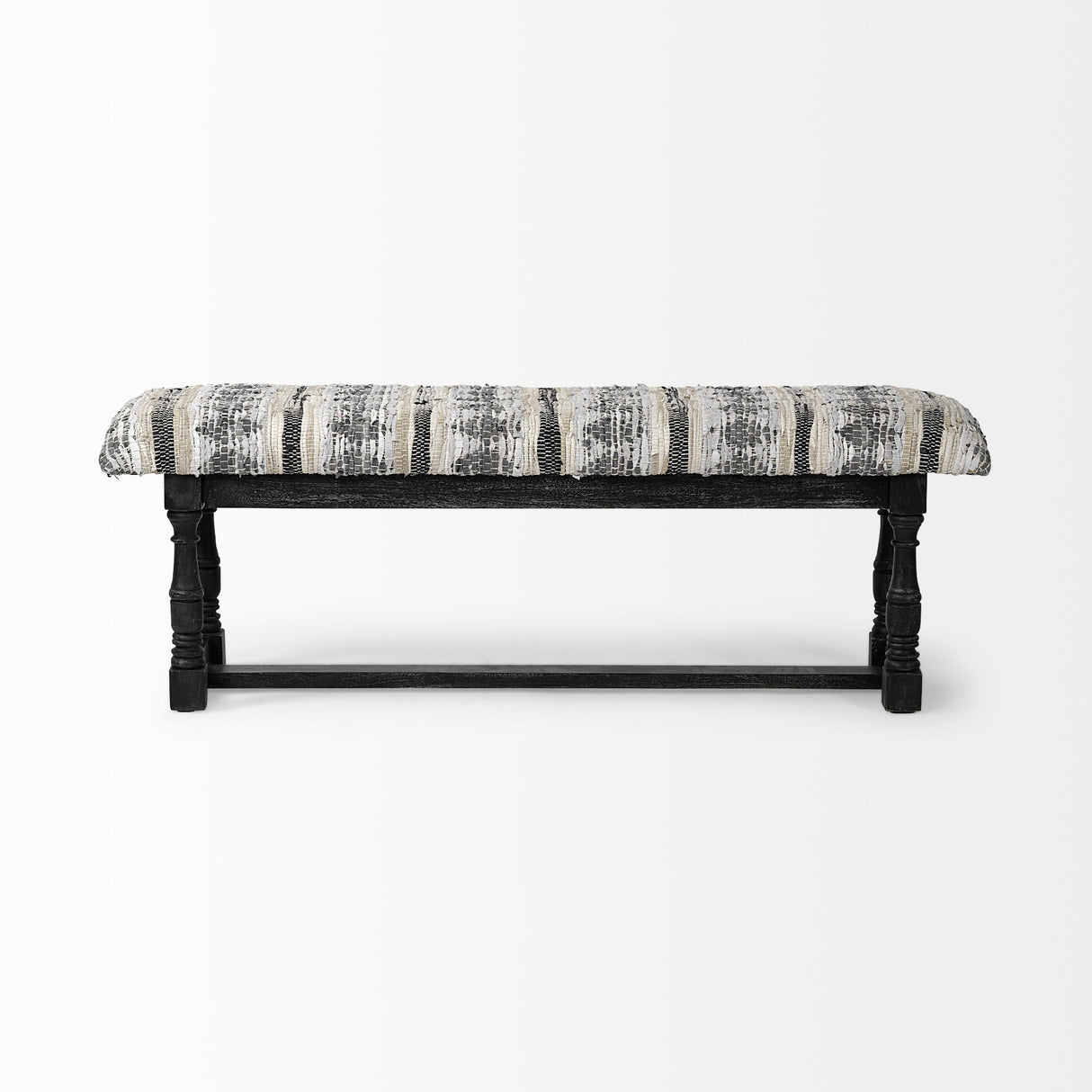 Denison II 56L x 15W Black Wood Base Woven-Leather Cushion Top Accent Bench by Mercana at Eve Furniture