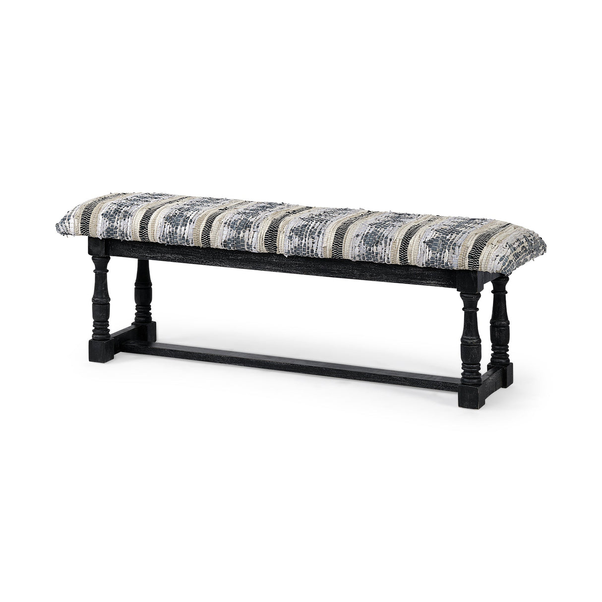 Denison II 56L x 15W Black Wood Base Woven-Leather Cushion Top Accent Bench by Mercana at Eve Furniture