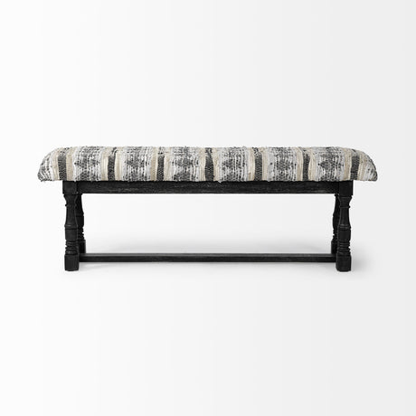 Denison II Black Wood Base Woven-Leather Cushion Top Accent Bench by Mercana at Eve Furniture