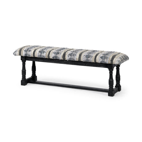Denison II Black Wood Base Woven-Leather Cushion Top Accent Bench by Mercana at Eve Furniture