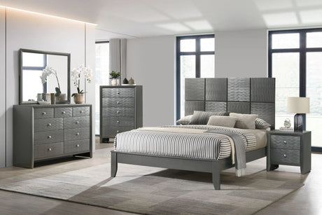 Denker Gunmetal Queen Panel Bed by Crown Mark at Eve Furniture