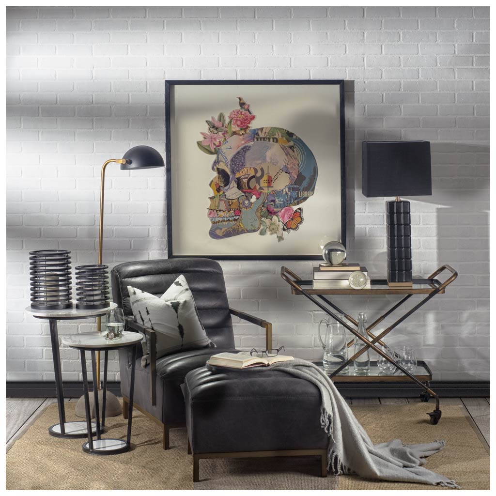 Denmark Black/Gold Concrete Base Metal Shade Floor Lamp by Mercana at Eve Furniture