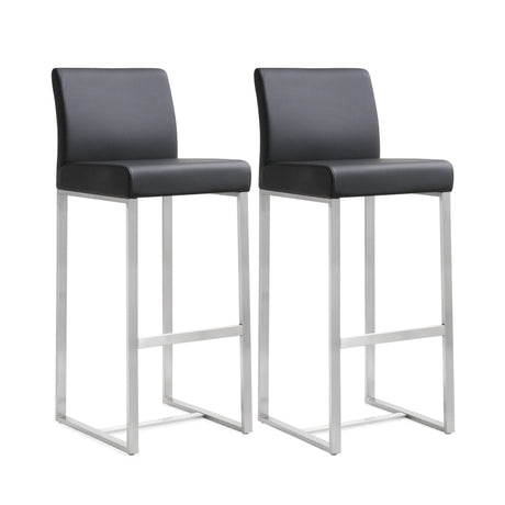 Denmark Performance Vegan Leather Stool with Silver Base - Set of 2 by TOV Furniture at Eve Furniture