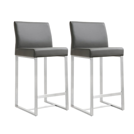 Denmark Performance Vegan Leather Stool with Silver Base - Set of 2 by TOV Furniture at Eve Furniture