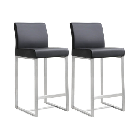Denmark Performance Vegan Leather Stool with Silver Base - Set of 2 by TOV Furniture at Eve Furniture