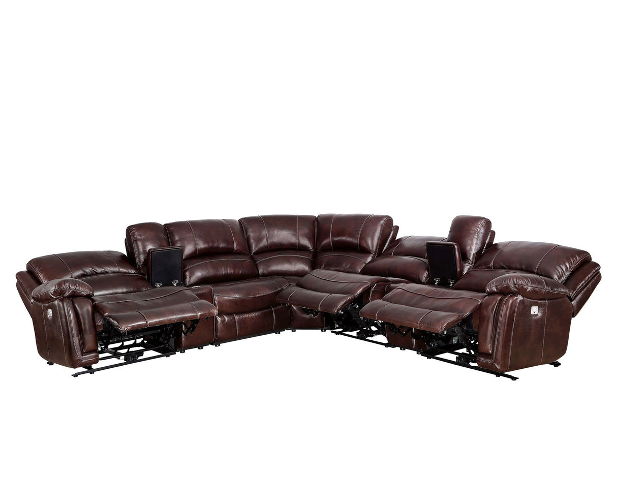 Denver Dual-Power 6-Piece Leather Sectional, Brown