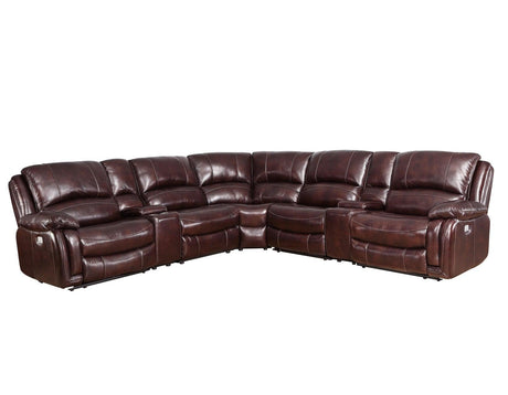 Denver Brown Dual-Power 6-Piece Leather Sectional by Steve Silver at Eve Furniture